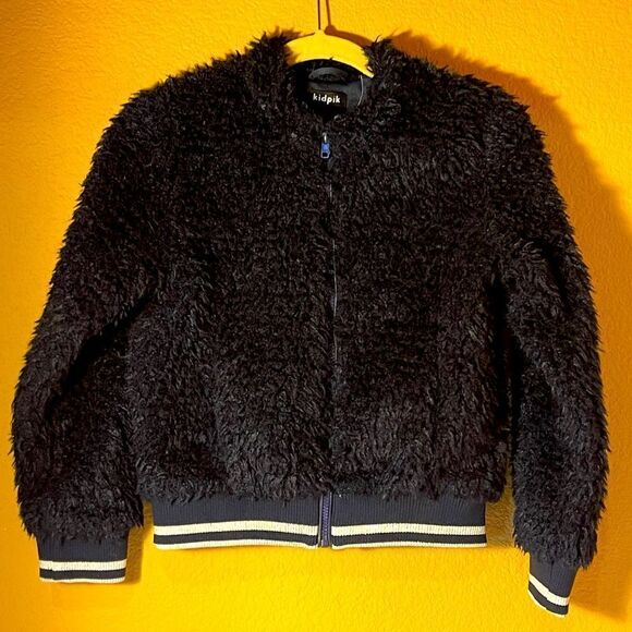 KIDPIK Fuzzy Bomber Jacket Super Dark Navy Almost Black Girls Size 12 L Zip Up - Picture 10 of 10